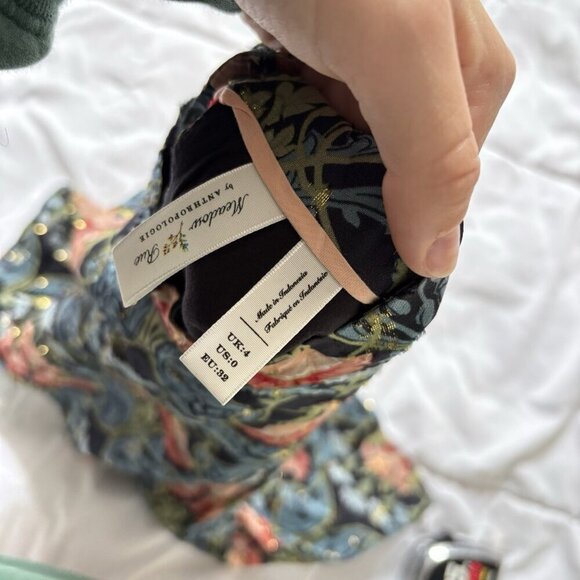 Anthropologie Meadow Rue Blue Gold Floral Blouse High Neck Top Womens Size‎ 0 - Picture 5 of 6